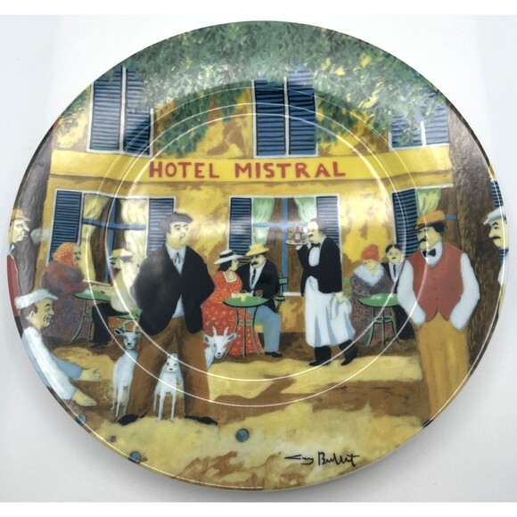 Complete Set of 6 GUY BUFFET Marche Aux Fleurs Dinner Plates French Cafe Scenes - Picture 10 of 14